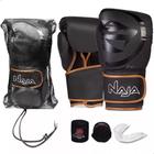 Kit Luvas De Boxe Muay Thai Black Line Dourado + Band + Bucal Naja