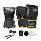 Kit luvas de Boxe Muay Thai Naja Black + Bandagem + Protetor Bucal + Corda