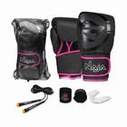 Kit luvas de Boxe Muay Thai Naja Black + Bandagem + Protetor Bucal + Corda