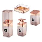 Kit Luxo Lavabo Rose Gold Banheiro 4 peças Luxo Dispenser