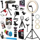 Kit Luz Led Ring light 26cm Tripé 2 metros Microfone Acessórios Smartphone Celular Vídeos Youtuber Tiktok