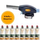 Kit maçarico portatil com controle de chama - gt6019 + 8 recargas de gas cozinha solda artesanato - Globalmix