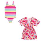 Kit Maiô Praia + Saída De Praia Vestido Tule Infantil Menina