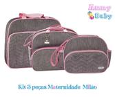 Kit Mala + Bolsa G + Bolsa P Maternidade Milão Cinza/Rosa - KM+0009