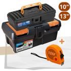 Kit Maleta Caixa de Ferramentas Combat 10" + Maleta Granite Pro Alta 13" Multiuso Organizador + Trena 10m p/ Objetos Lavanderia - Arqplast