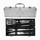 Kit Maleta Para Churrasco Steak Gourmet Jogo com 4 Peças Em Aço Inox Espátula Faca Garfo Pegador