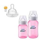 Kit Mamadeiras Clássica 125 e 260ml + bico 4 extra Philips Avent - Rosa