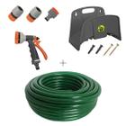 Kit mangueira siliconada 20m para jardim verde com esguicho 6 jatos e engate rapido e suporte tramontina