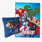 Kit Manta+Almofada Marvel Vingadores Azul Avengers Disney Zonacriativa