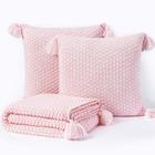 Kit Manta Casal Sala Sofa Pompom 180X60 + 2 Capas 45X45 Rosa