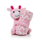 Kit Manta e Naninha Bebê Menino Menina Antialérgico Girafa Rosa Azul - Loani