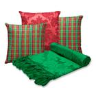 Kit Manta Xale de Sofá com 3 Capas de Almofadas Decorativa de Natal Natalina