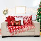 Kit Manta Xale Sofá Natal com 3 capas de Almofadas Quadrada e Quebra Rim