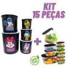 Kit Mantimentos 15 Peças 10 Potes De Plástico Transparentes + 5 Pote para Alimentos