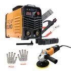 Kit Máquina de Solda Inversora 155a 110v 127v + Esmerilhadeira 127V + Luvas e Eletrodo