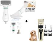 Kit Maquina Tosa Cães E Gatos Recarregavel Aparador Pelos+Escova Secadora Pet Seca Remove Pelo Cachorro 110v