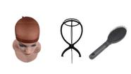 Kit Marrom Escova + Wig Cap + Suporte Para Peruca Front Lace