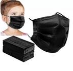 Kit Máscara Infantil Descartável Tripla Proteção P/ Criança Pacote com 50 unidades Na cor PRETA