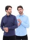 KIT Masculino 2 Peças - Camisa Social Premium Tipo Linho Azul Marinho e Camisa Social Premium Tipo Linho Azul Claro