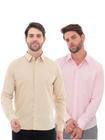 KIT Masculino 2 Peças - Camisa Social Premium Tipo Linho Bege e Camisa Social Slim Rosa