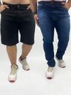 KIT Masculino 2 Peças Plus Size - Bermuda Jeans Preto e Calça Jeans Simples com Detalhe de Risco