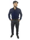 KIT Masculino Camisa Social Azul e Calça Social Cinza Escuro
