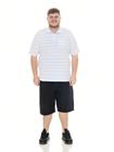 KIT Masculino Plus Size 02 Peças- Camisa Polo Listrada J10 Branca e Bermuda Jeans Preto Plus Size