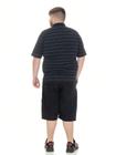 KIT Masculino Plus Size 02 Peças- Camisa Polo Listrada J10 Preta e Bermuda Jeans Preto Plus Size