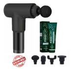 Kit Massageador Elétrico Portátil Muscular + 4 Ponteiras + Gel Fisiofort