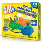 Kit massinha dinossauros 3d cor unica 150g com 2 moldes e 1 faquinha - acrilex