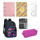 Kit Material Escolar Aluno 9 itens com Calculadora e Mochila Caderno Argolado Régua Volta as Aulas