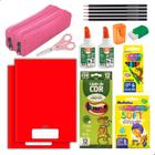 Kit Material Escolar Caderno Brochura Estojo Duplo + Itens Feminino