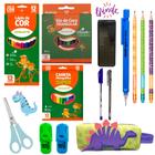 Kit Material Escolar Ensino Basico Com 48 Peças Lapis de cor + Tesoura + Canetinha - Leo E Leo