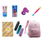 Kit Material Escolar Estudante Colorido Feminino Volta as Aulas 33 Itens Caneta Mochila Estojo Régua