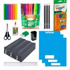 Kit Material Escolar Infantil Caderno Brochura Estojo Triplo Preto Mais Itens