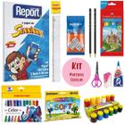 Kit Material Escolar Volta as Aulas 11 Itens Ensino Fundamental Educação Infantil Faber Acrilex Mercur Compactor Report