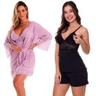 KIT Maternidade Pijama Amamentação com Robe + Baby Doll Gestante sem Bojo Moda de Baixo - V210