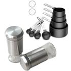 Kit Medidor Culinário Inox Preto 8Pç+ 2 Porta Temperos Vidro