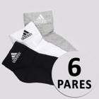 Kit Meia Adidas Logo Cano Médio 6 Pares Branca Preta e Cinza