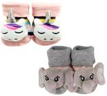 Kit meia com bichinho antiderrapante Plin Baby - Unicórnio + Elefante rosa