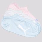 Kit Meia Puma Sapatilha 3 Pares Feminina Rosa Azul e Branco