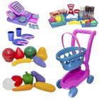 Kit Mercado Completo Legumes Fruta Cesta Caixa Louça 52Pç