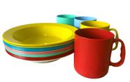 Kit merenda escolar cantina copo prato grande fundo varias cores plastico reforçado não quebra 450ml