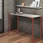 Kit Mesa de Estudos com Prateleira Stan Office Industrial Ferro Bronze MDF Marmorizado Cinza - Ahz Móveis