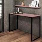 Kit Mesa de Estudos com Prateleira Stan Office Industrial Ferro Preto MDF Rosa - Ahz Móveis