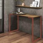 Kit Mesa de Estudos com Prateleira Stan Office Industrial Ferro Rose Gold MDF Castanho - Ahazzo Móveis