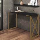 Kit Mesa de Estudos com Prateleira Zurik Office Industrial Ferro Dourado MDF Preto - Ahazzo Móveis