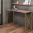 Kit Mesa de Estudos com Prateleira Zurik Office Industrial Ferro Dourado MDF Rosa - Ahz Móveis