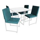 Kit Mesa de Jantar Thales com 4 Cadeiras Sttan Ferro Branco Tampo Branco Suede Azul Turquesa - Ahazzo Móveis