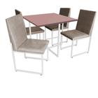 Kit Mesa de Jantar Thales com 4 Cadeiras Sttan Ferro Branco Tampo Rose Rosa Suede Bege - Ahz Móveis